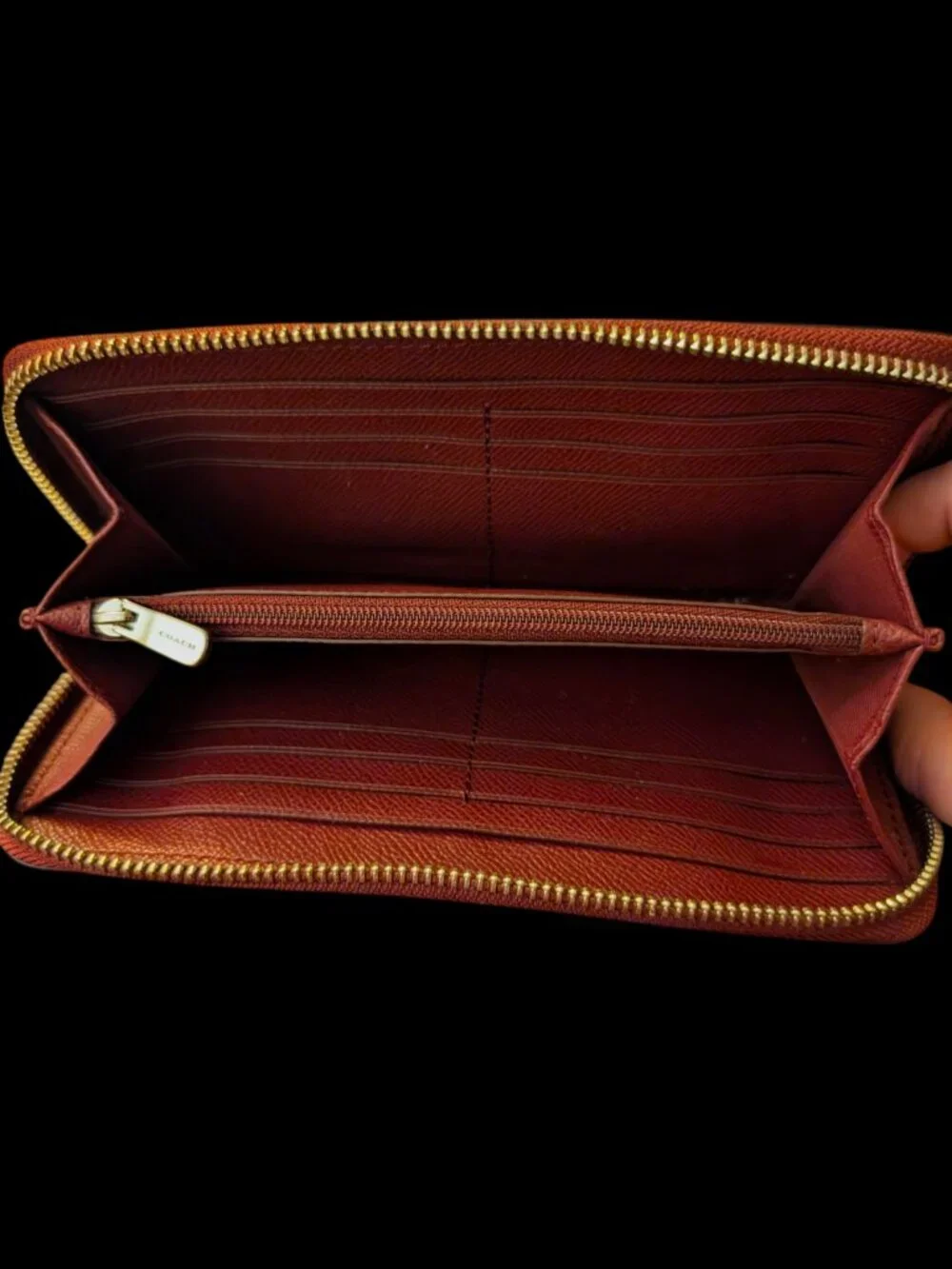 Coach Accordion Zip Burgundy Crossgrain Leather 7.75